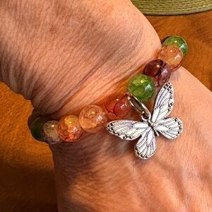 Butterfly Charm Multicolor Glass Beaded Bracelet